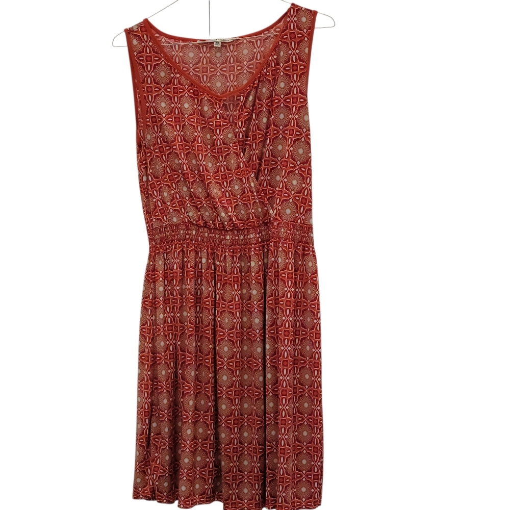 Maxi studio fit and flare red and gray geometric dress